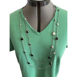 WHBM Silver Tone With Black & Clear Stones Layered Necklace 33" W/ 3" Extender